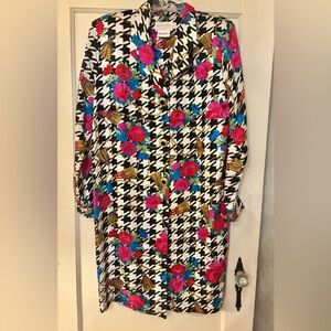 Vintage Neiman Marcus Floral Houndstooth Button-Up Dress